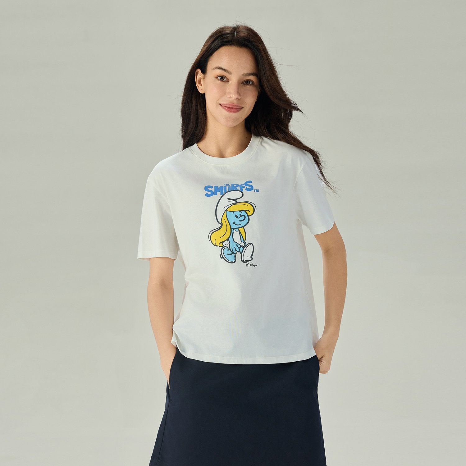 Women's Comfort Fit Raglan Sleeve Smurfs Print Crew Neck Tee - Image 3