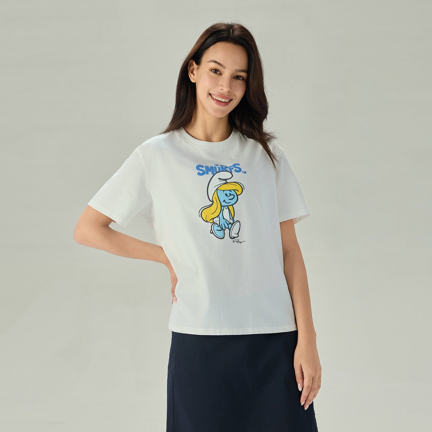 Women's Comfort Fit Raglan Sleeve Smurfs Print Crew Neck Tee - Image 4