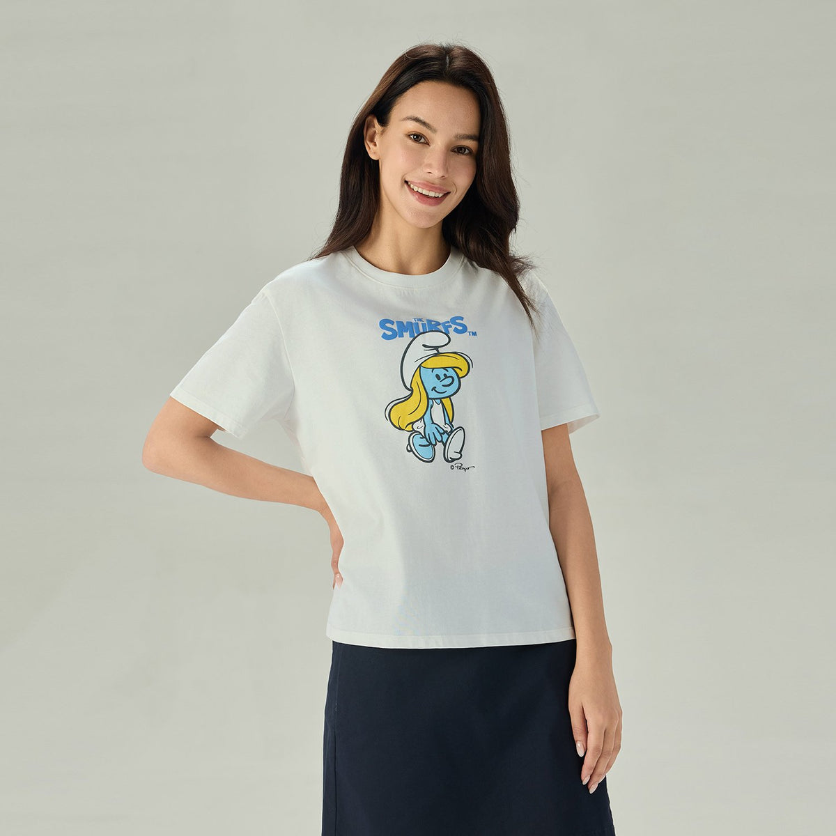 Women's Comfort Fit Raglan Sleeve Smurfs Print Crew Neck Tee - Image 4