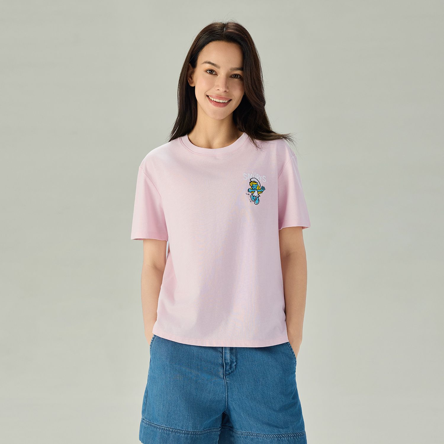 Women's Comfort Fit Raglan Sleeve Smurfs Print Crew Neck Tee - Image 3