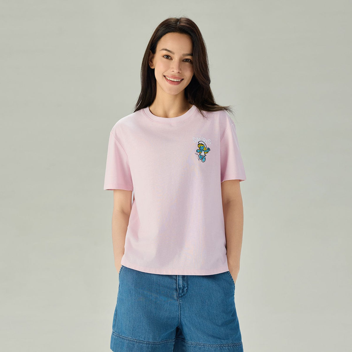 Women's Comfort Fit Raglan Sleeve Smurfs Print Crew Neck Tee - Image 3