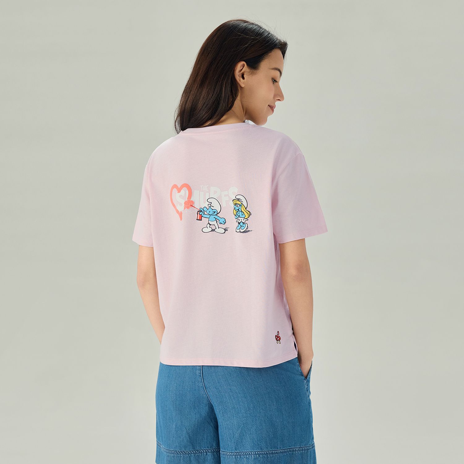 Women's Comfort Fit Raglan Sleeve Smurfs Print Crew Neck Tee - Image 5