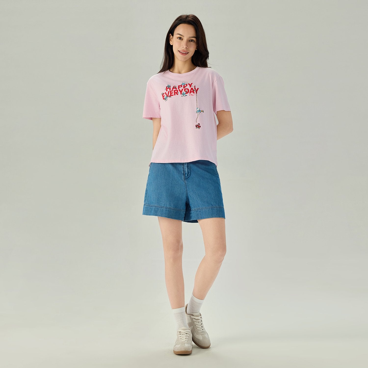 Women's Comfort Fit Raglan Sleeve Smurfs Print Crew Neck Tee - Image 1
