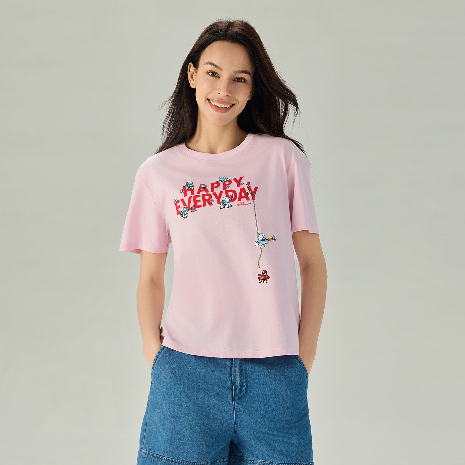 Women's Comfort Fit Raglan Sleeve Smurfs Print Crew Neck Tee - Image 2