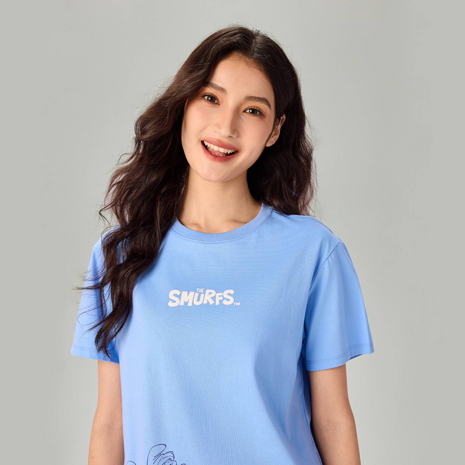 Women's Comfort Fit Raglan Sleeve Smurfs Print Crew Neck Tee - Image 2