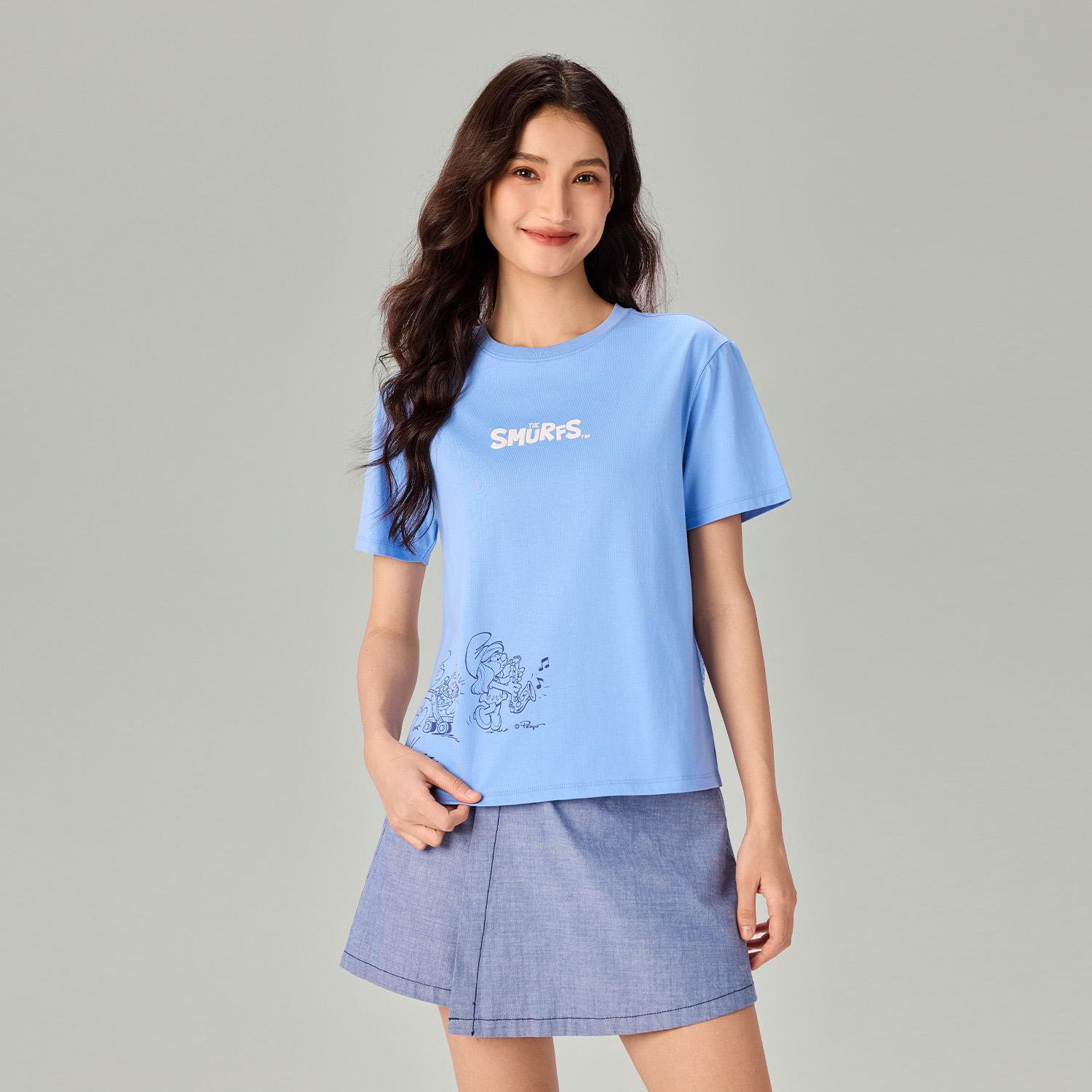 Women's Comfort Fit Raglan Sleeve Smurfs Print Crew Neck Tee - Image 3