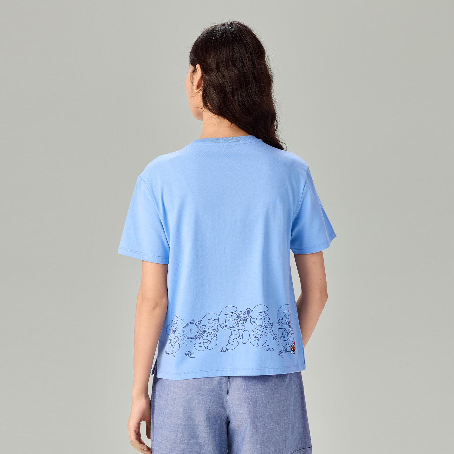Women's Comfort Fit Raglan Sleeve Smurfs Print Crew Neck Tee - Image 5