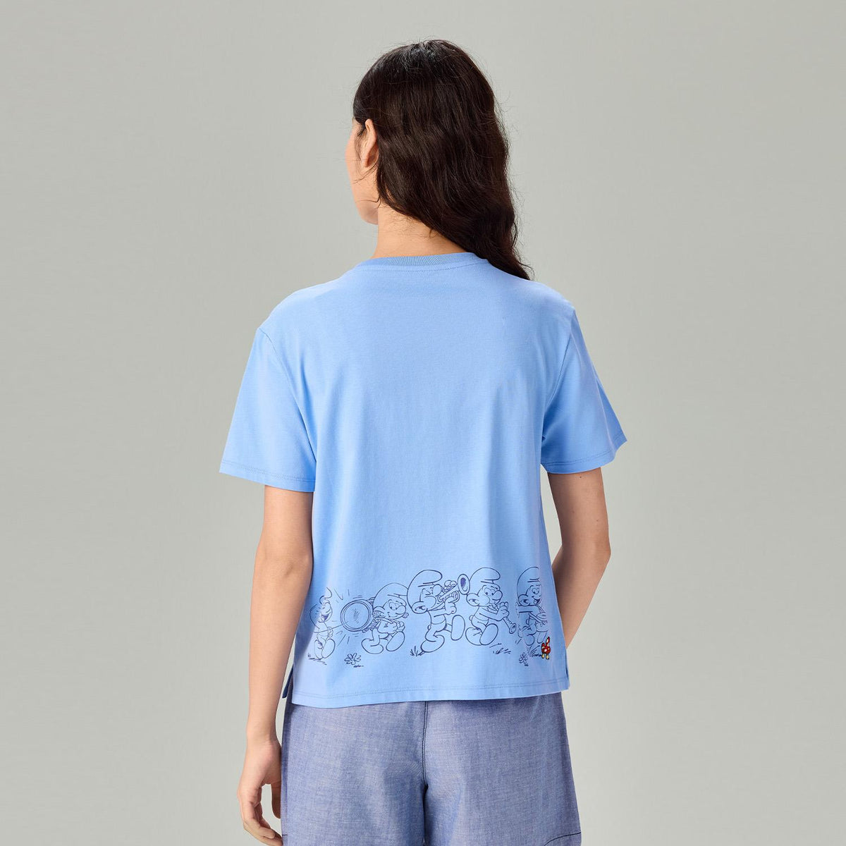 Women's Comfort Fit Raglan Sleeve Smurfs Print Crew Neck Tee - Image 5