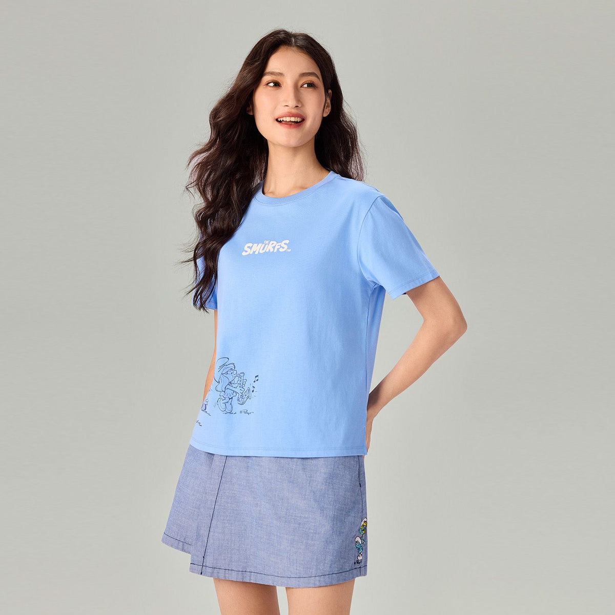 Women's Comfort Fit Raglan Sleeve Smurfs Print Crew Neck Tee - Image 6