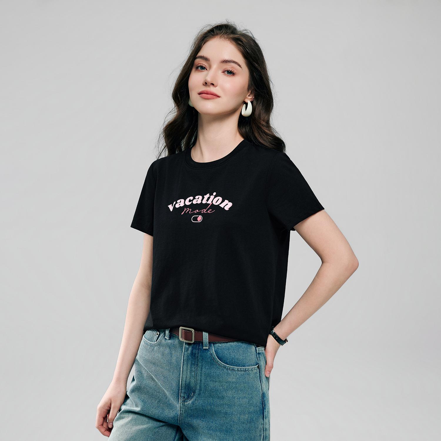 Women's Cotton Crew Neck Printed Comfort Tee - Image 2