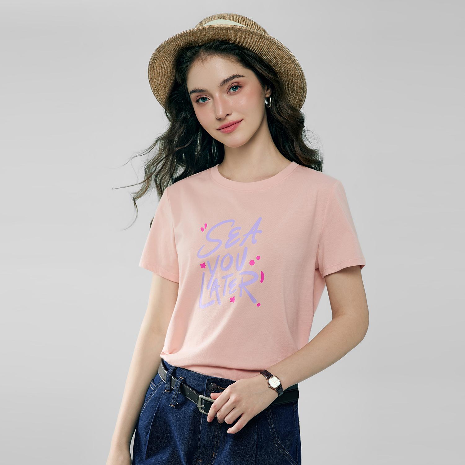 Women's Cotton Crew Neck Printed Comfort Tee - Image 3
