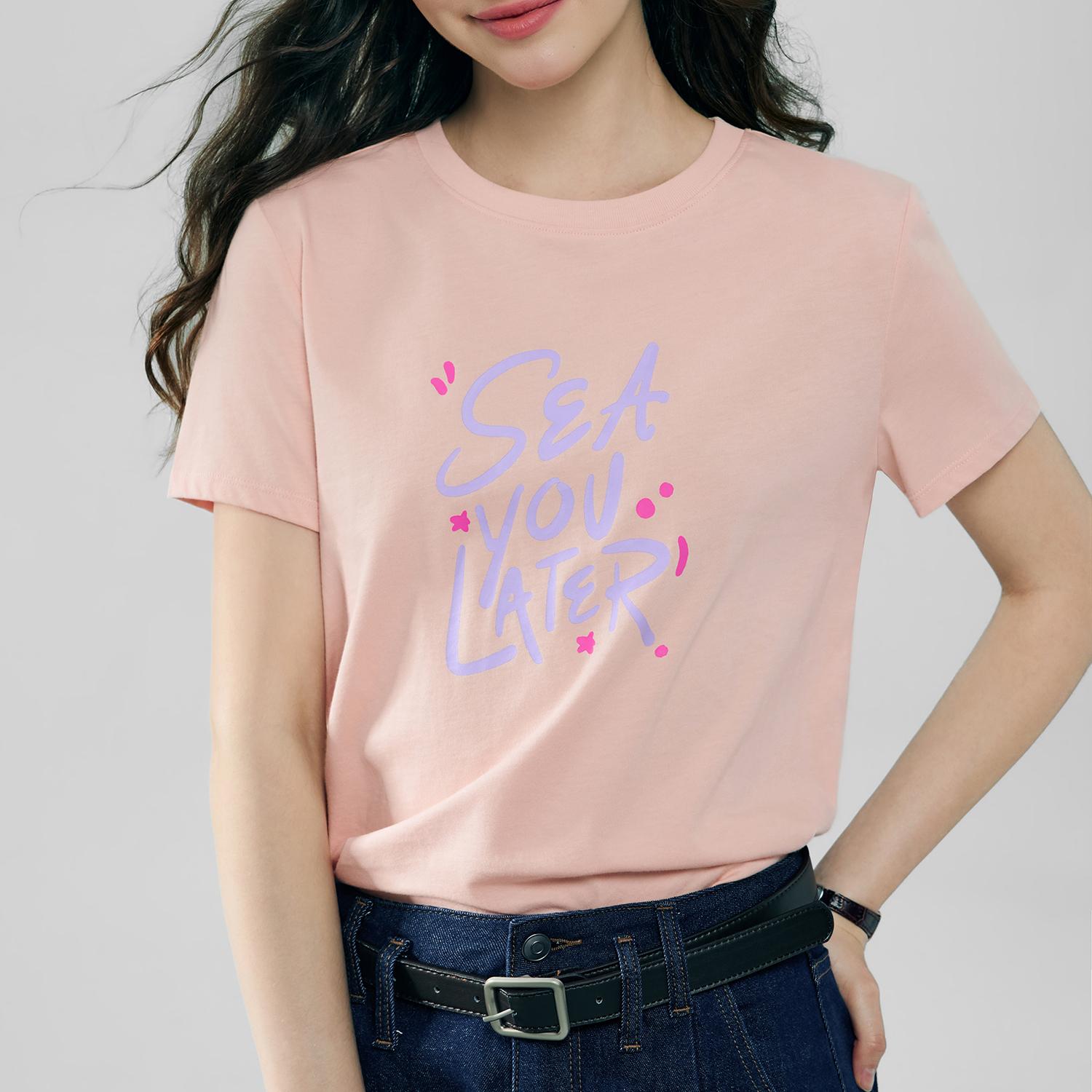 Women's Cotton Crew Neck Printed Comfort Tee - Image 5