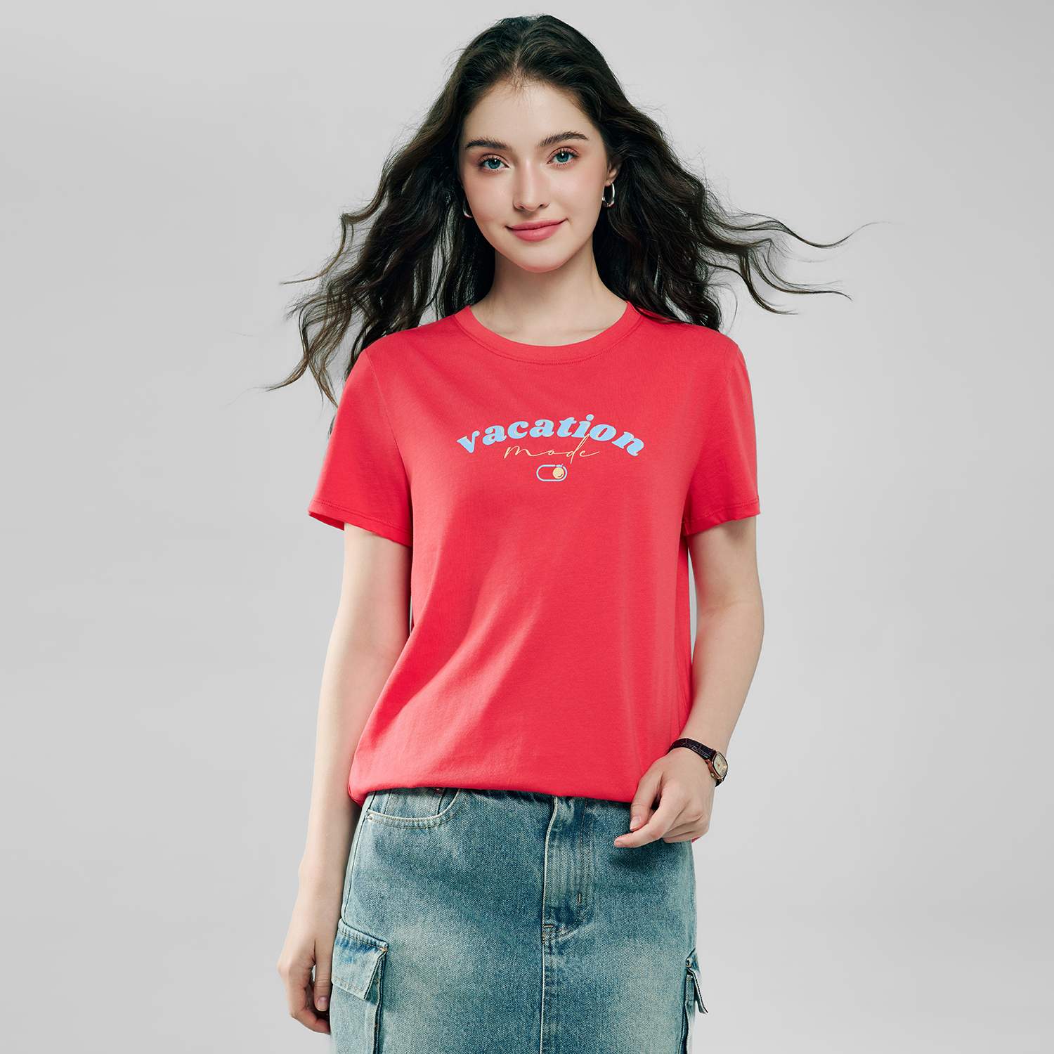 Women's Cotton Crew Neck Printed Comfort Tee - Image 3