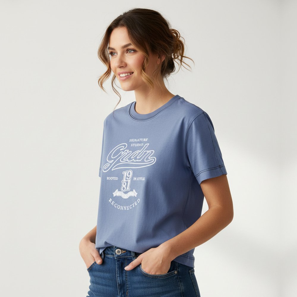 Women's Cotton Jersey Crew Neck Print Tee - Image 1