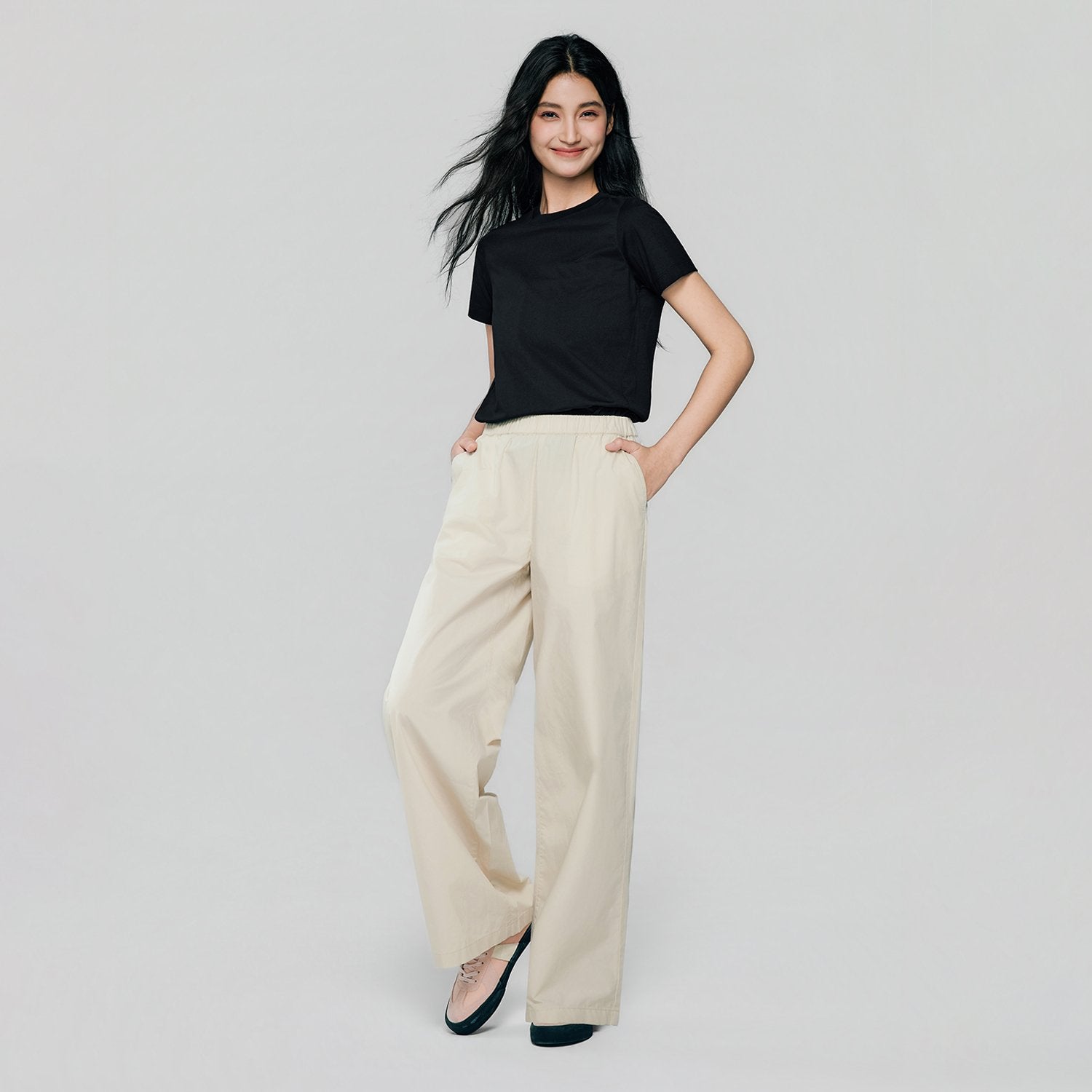 Women High Waist Wide Leg Elastic Waist Pants - Image 1