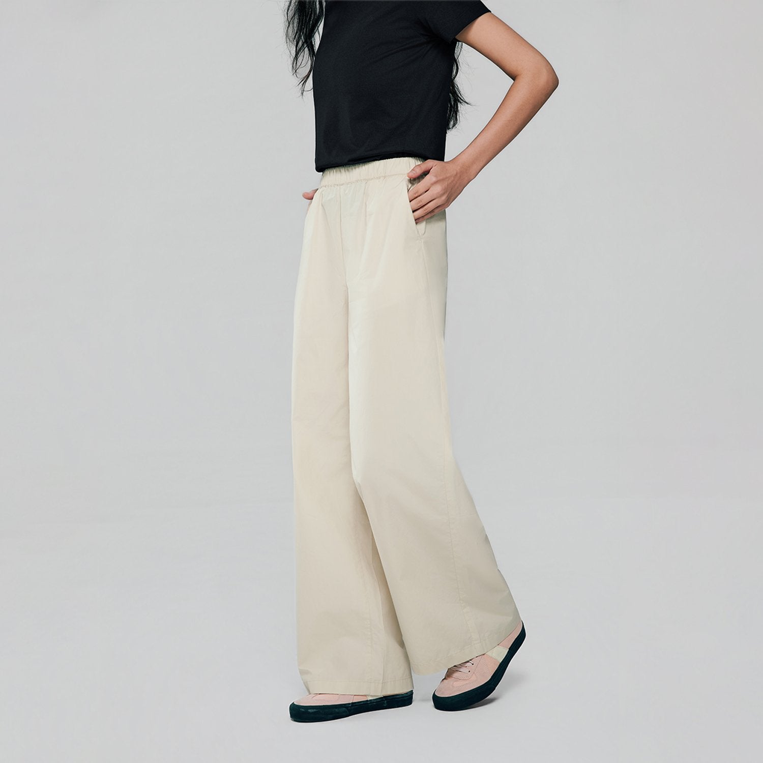 Women High Waist Wide Leg Elastic Waist Pants - Image 3