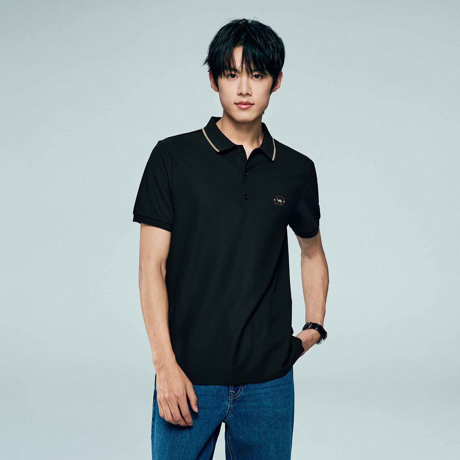 Men's Regular Embroidery Solid Polo - Image 1