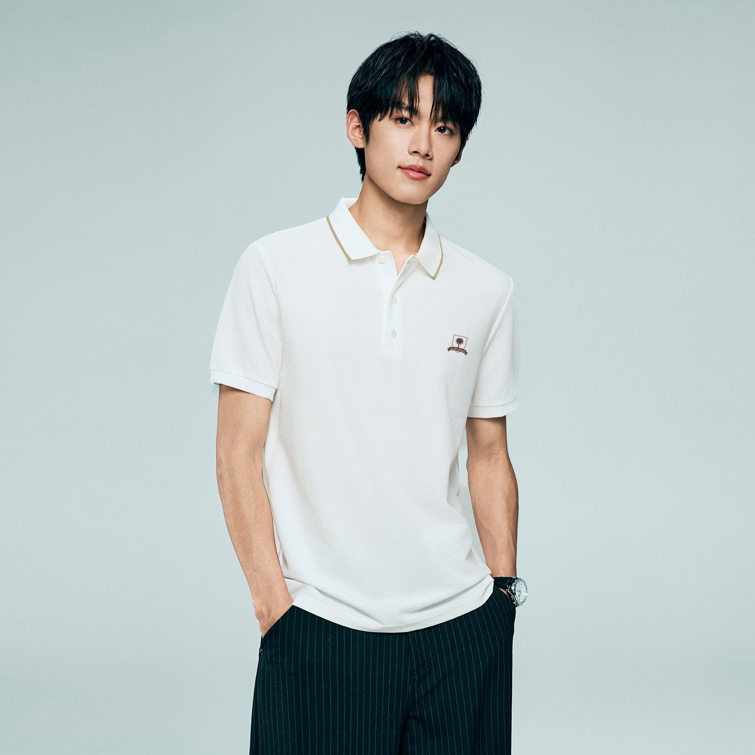 Men's Regular Embroidery Solid Polo - Image 1