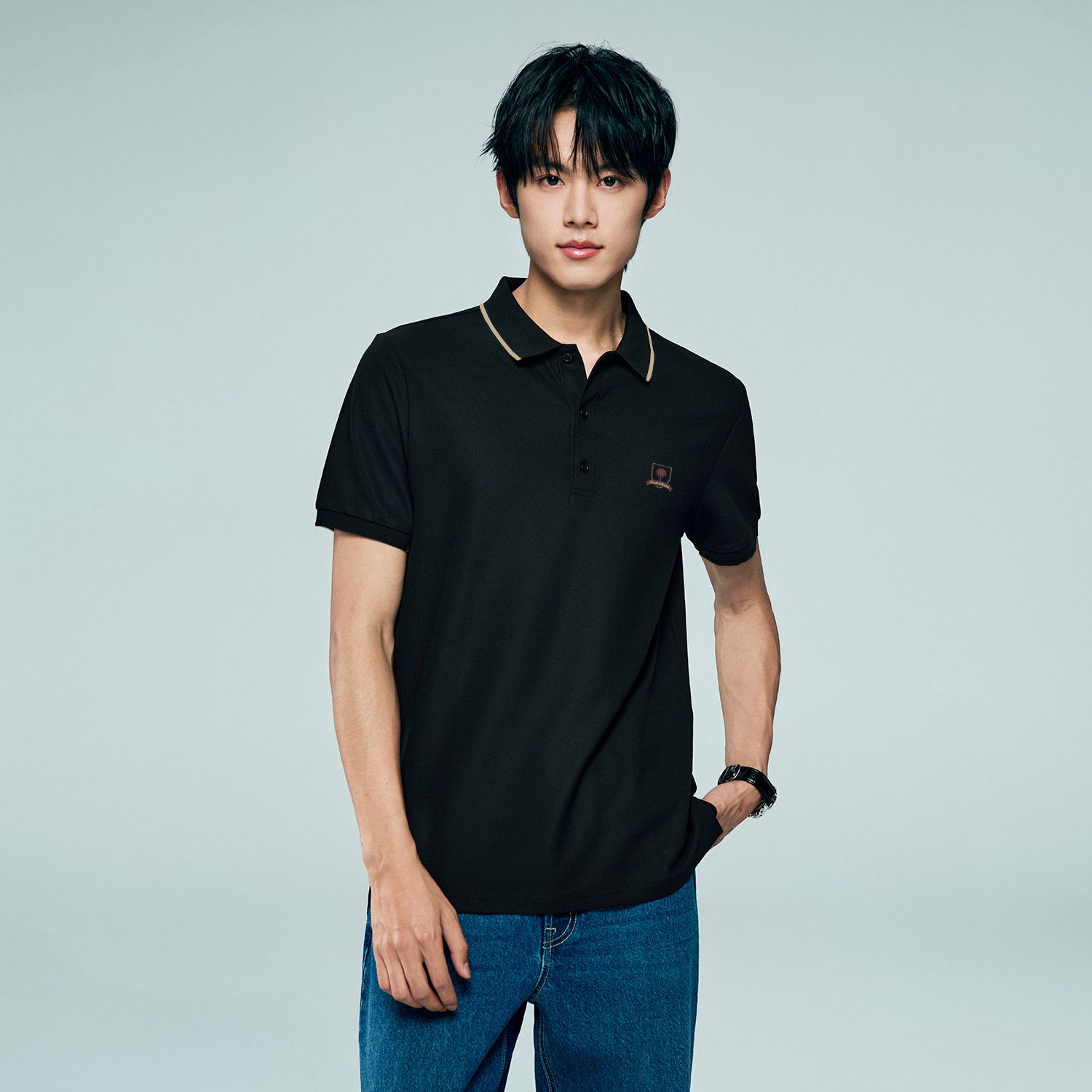 Men's Regular Embroidery Solid Polo - Image 1