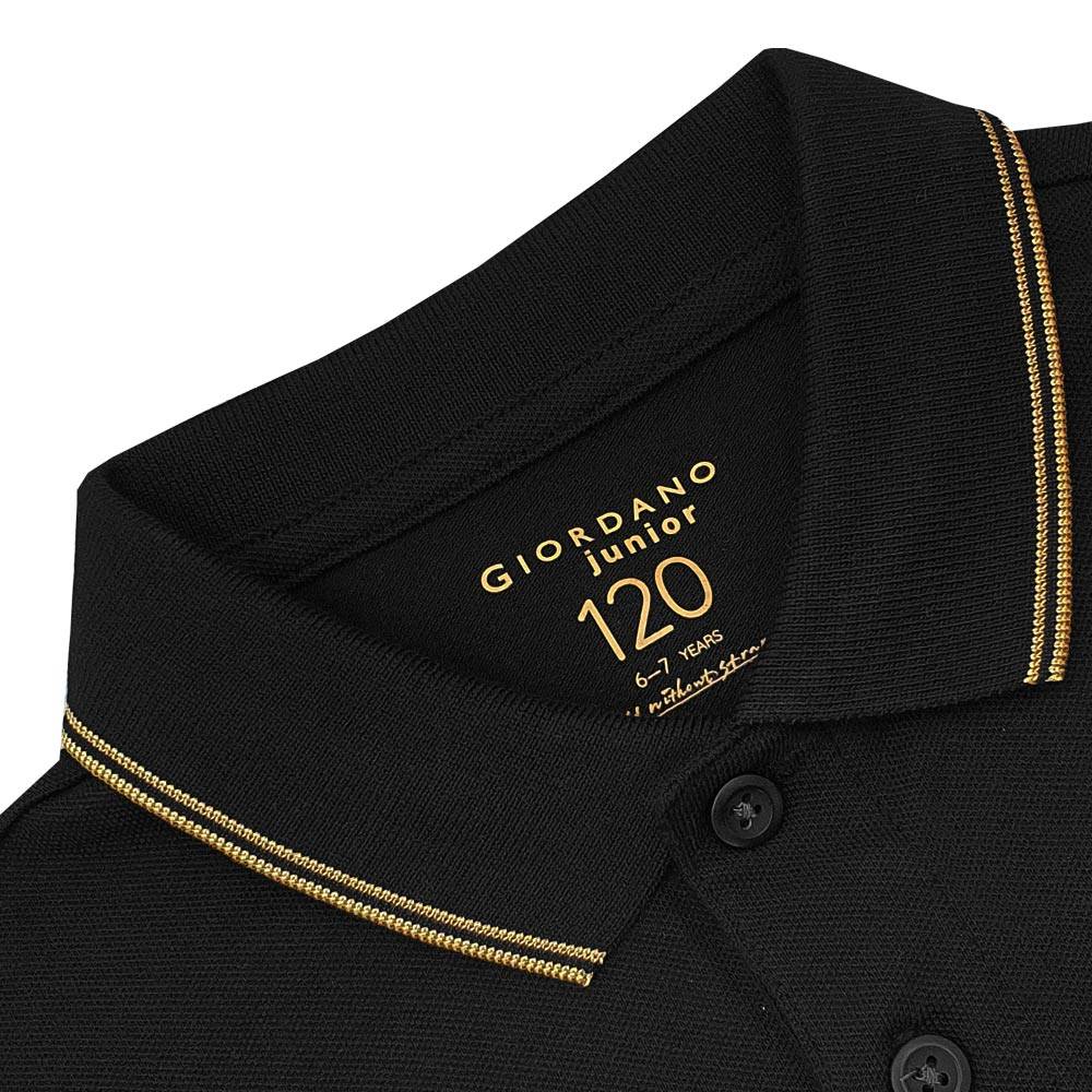 Junior Pique Woven Collar Short Sleeve Slim Fit - Black - Giordano Online