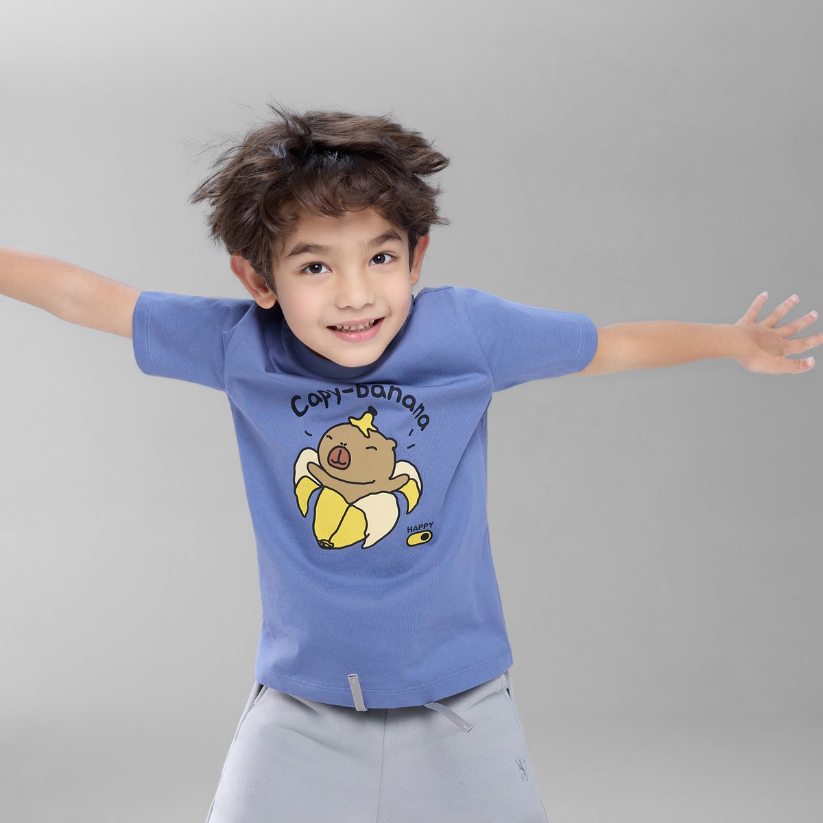 Junior's Jersey Crew Neck Regular Print Tee - Blue - Giordano Online