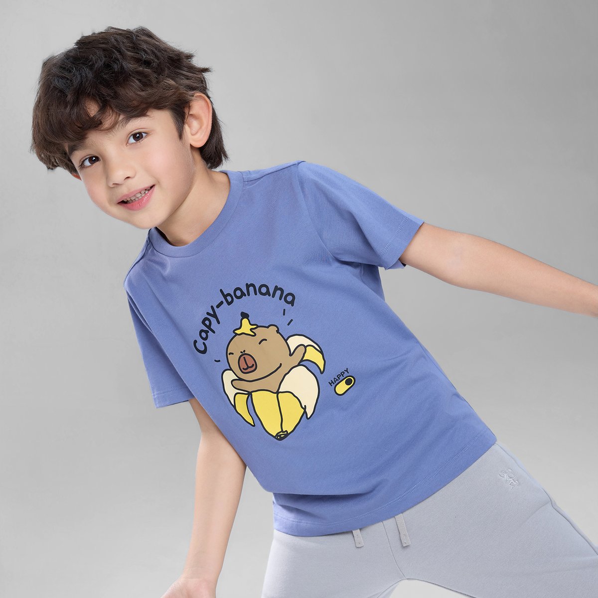 Junior's Jersey Crew Neck Regular Print Tee - Blue - Giordano Online