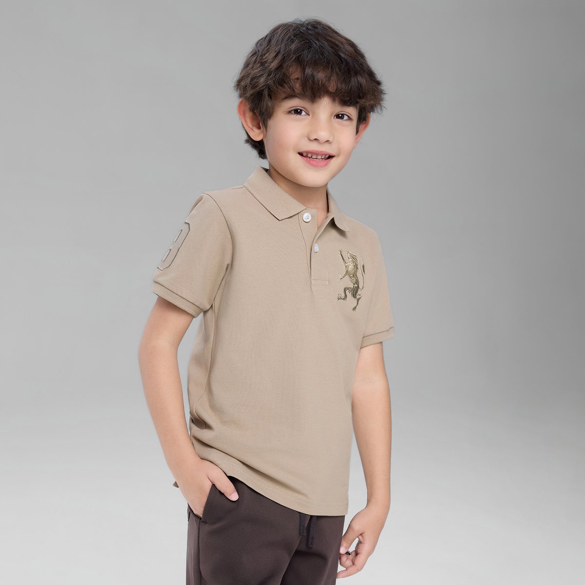Junior's Slim Fit Lion Embroidered Cotton Polo - Giordano Online