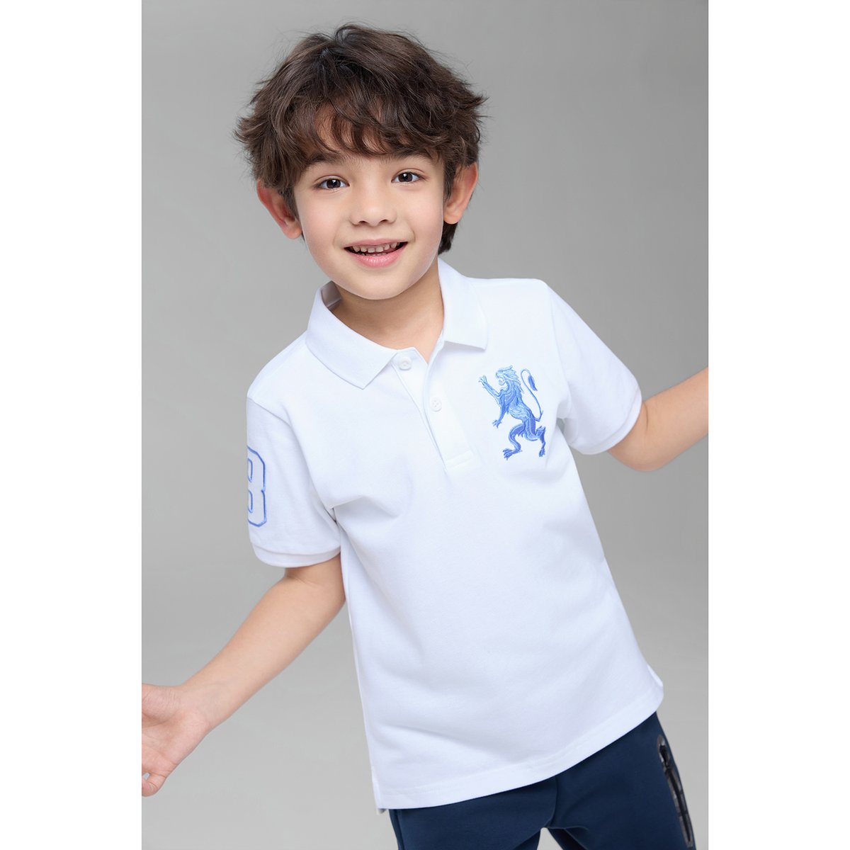 Junior's Slim Fit Lion Embroidered Cotton Polo - Giordano Online