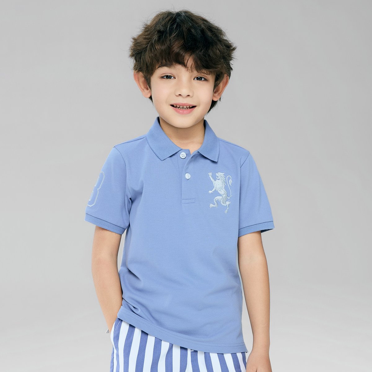Junior's Slim Fit Lion Embroidered Cotton Polo - Giordano Online