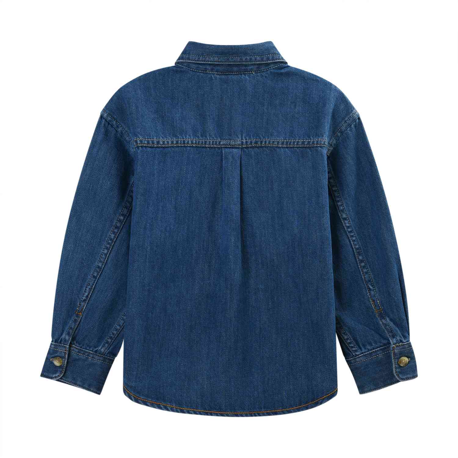 Kids Cotton Denim Woven Collar Long Sleeve Soft Touch Comfort Fit Garment Wash Shirt - Giordano