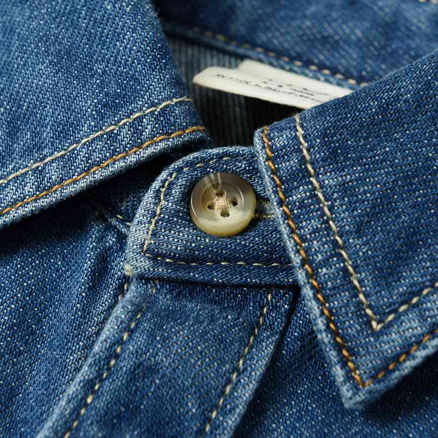 Kids Cotton Denim Woven Collar Long Sleeve Soft Touch Comfort Fit Garment Wash Shirt - Giordano