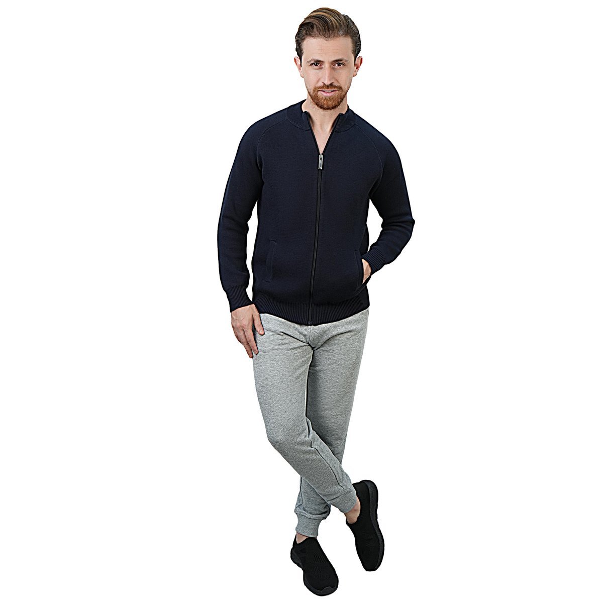 Men's Cotton - Acrylic Texture Stitch Mock Neck Raglan Cardigan - Giordano Online