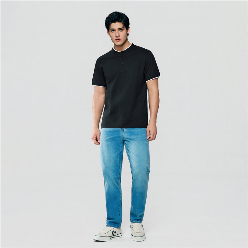 Men's Cotton Jersey Henley Short Sleeve Slim Fit Tee - Giordano Online