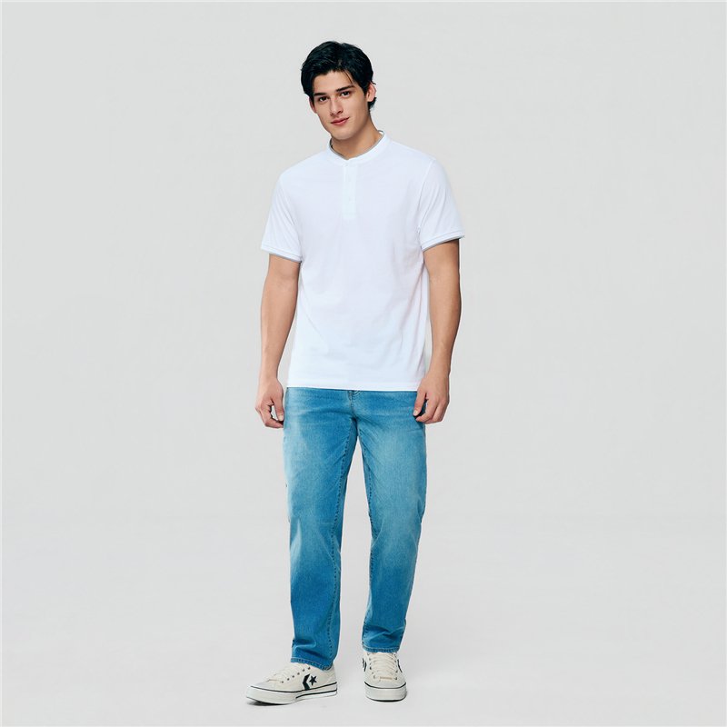Men's Cotton Jersey Henley Short Sleeve Slim Fit Tee - Giordano Online