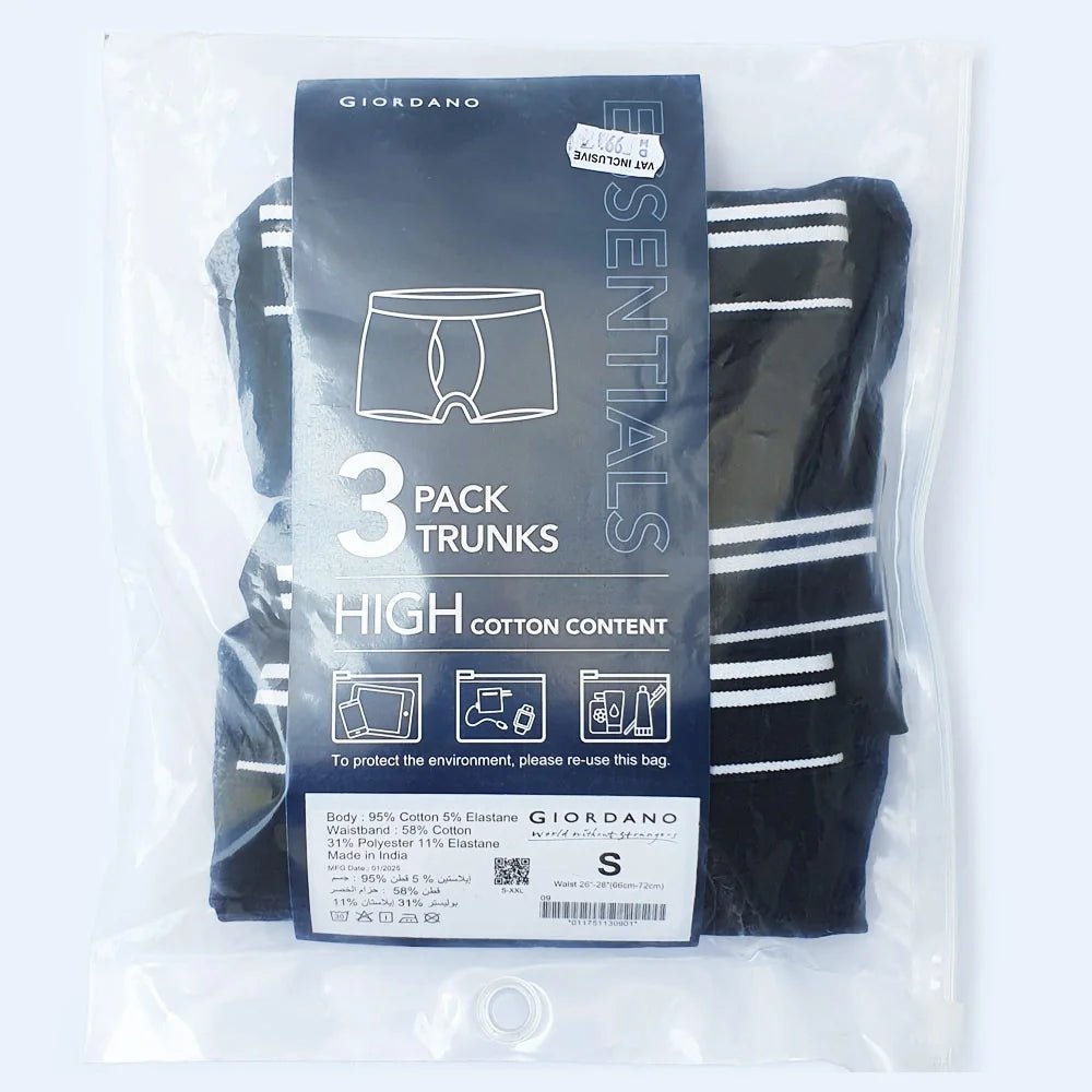 Men's Cotton Spandex Jersey 3 - Pack Trunks - Black - Giordano