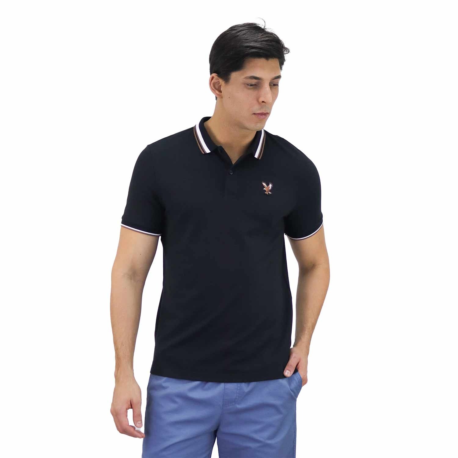 Men's Eagle Printed Solid Polo - Black - Giordano Online