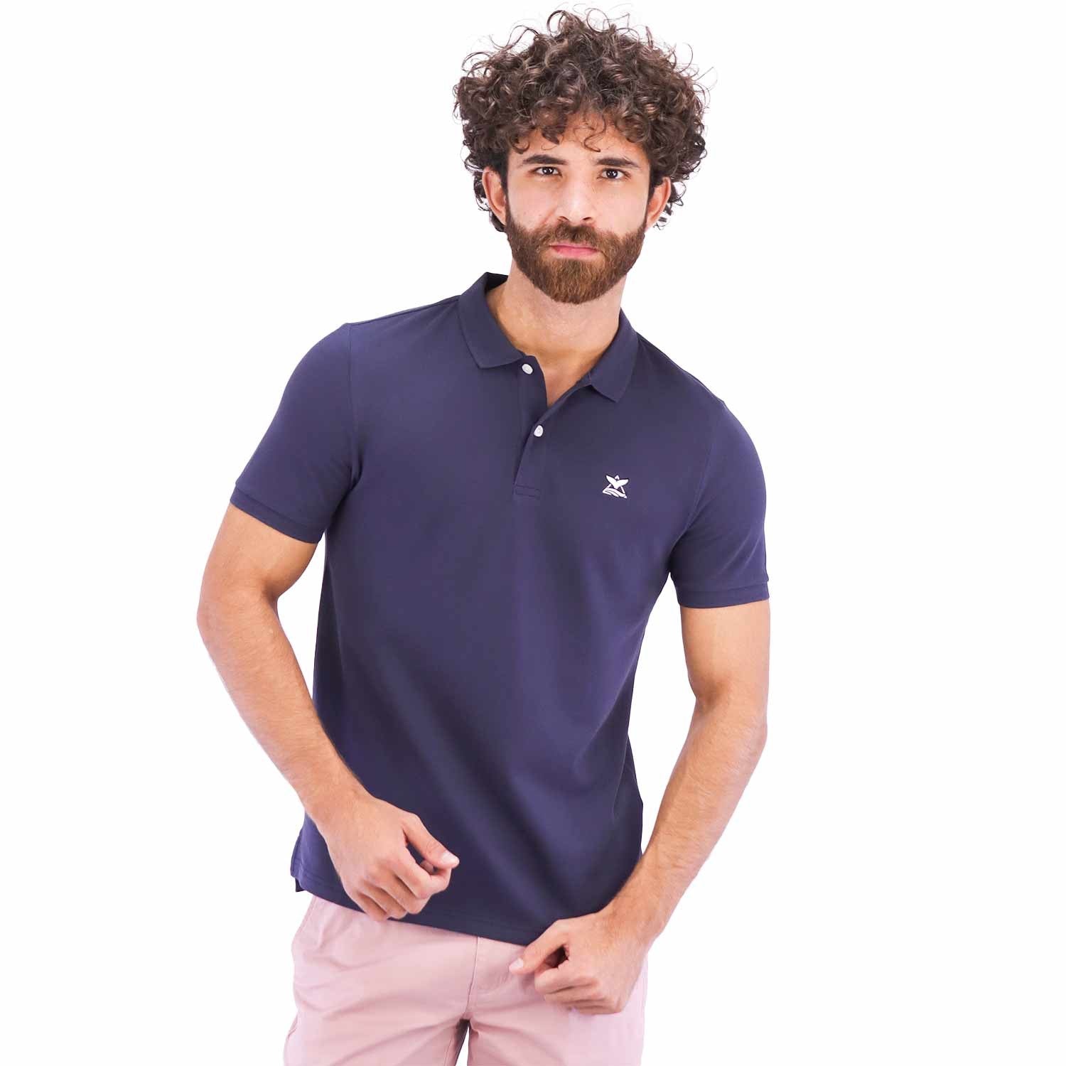 Men's Embroidery Solid Polo - Blue - Giordano Online