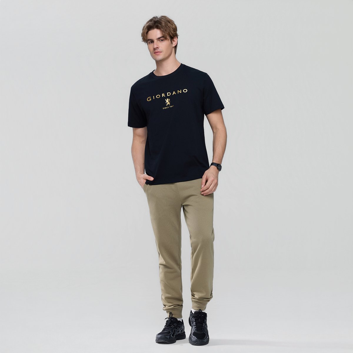 Men's French Terry Mid Rise Slim Taper Jogger - Green - Giordano Online