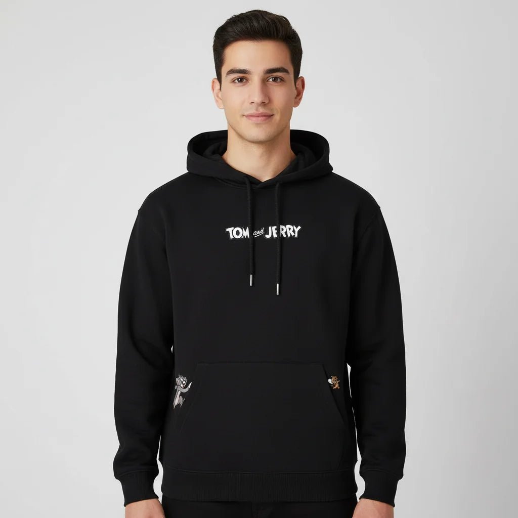 Men’s French Terry Relaxed Fit Hoodie - Tom & Jerry - Black - Giordano Online