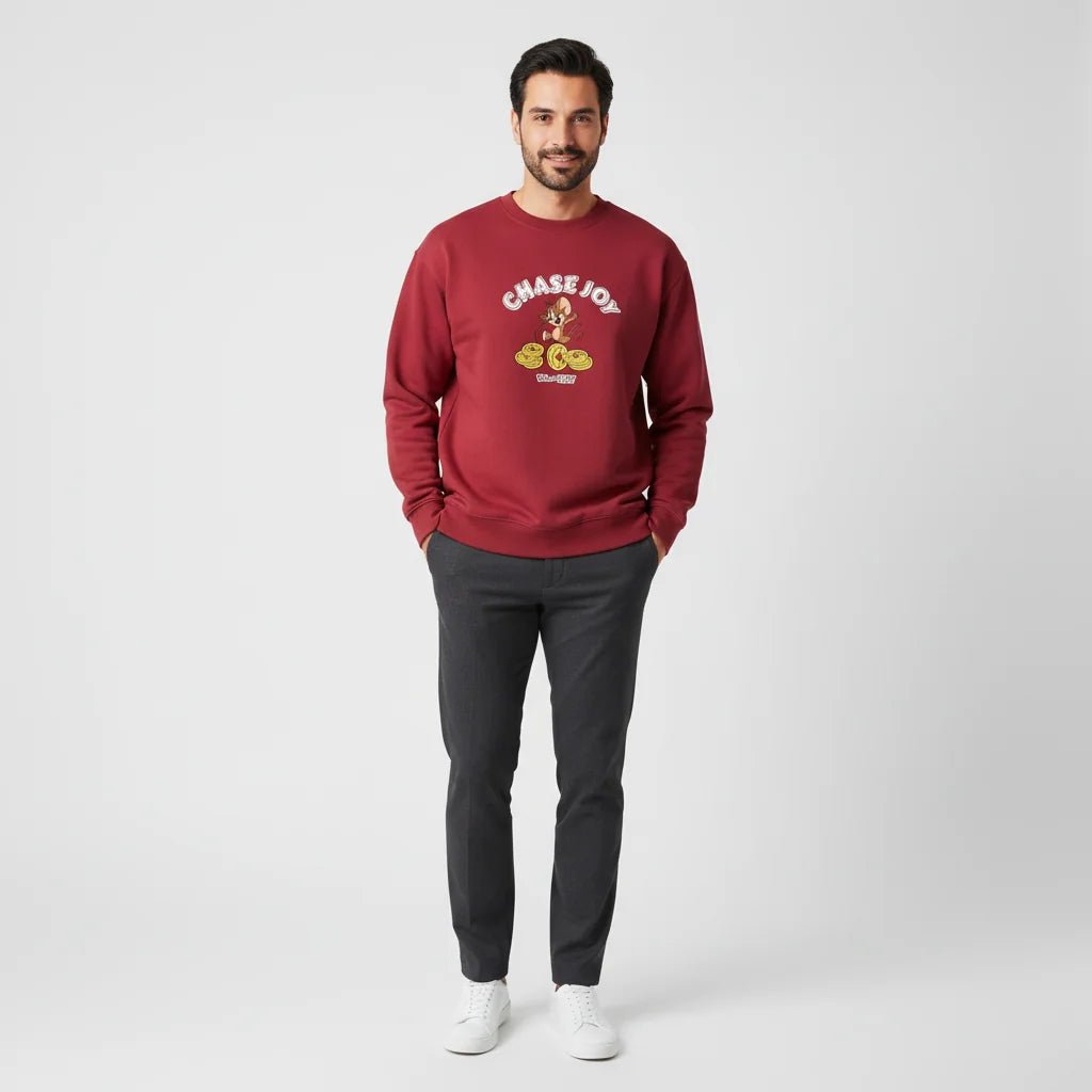 Men’s French Terry Relaxed Fit Pullover - Tom & Jerry - Red - Giordano Online