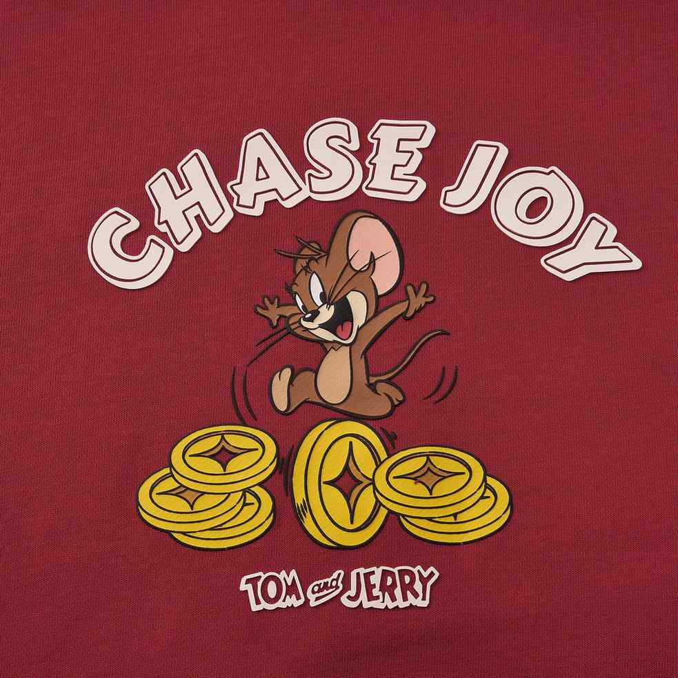 Men’s French Terry Relaxed Fit Pullover - Tom & Jerry - Red - Giordano