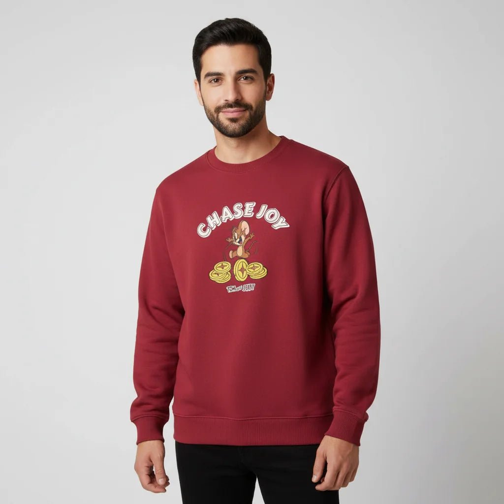Men’s French Terry Relaxed Fit Pullover - Tom & Jerry - Red - Giordano Online