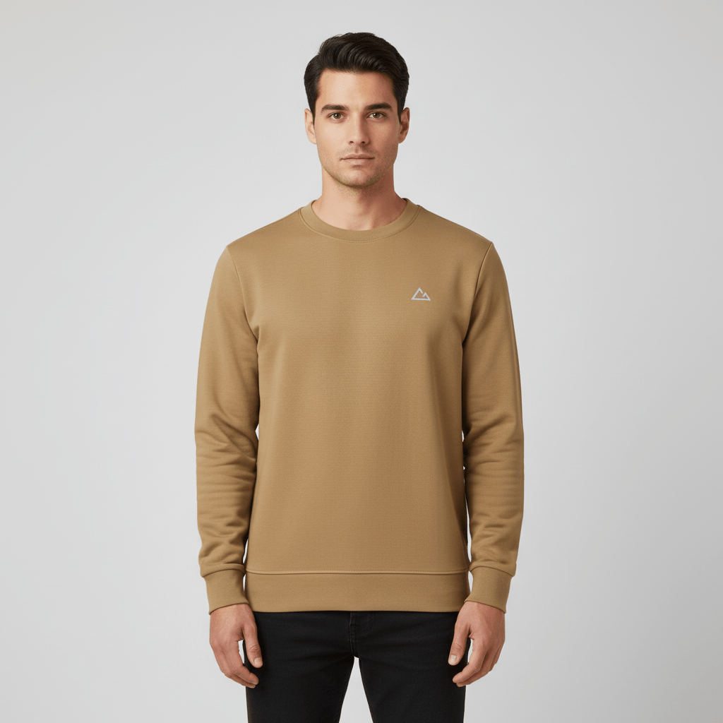 Men's G - Motion Slim Fit Interlock Crew Neck Pullover - Khaki - Giordano