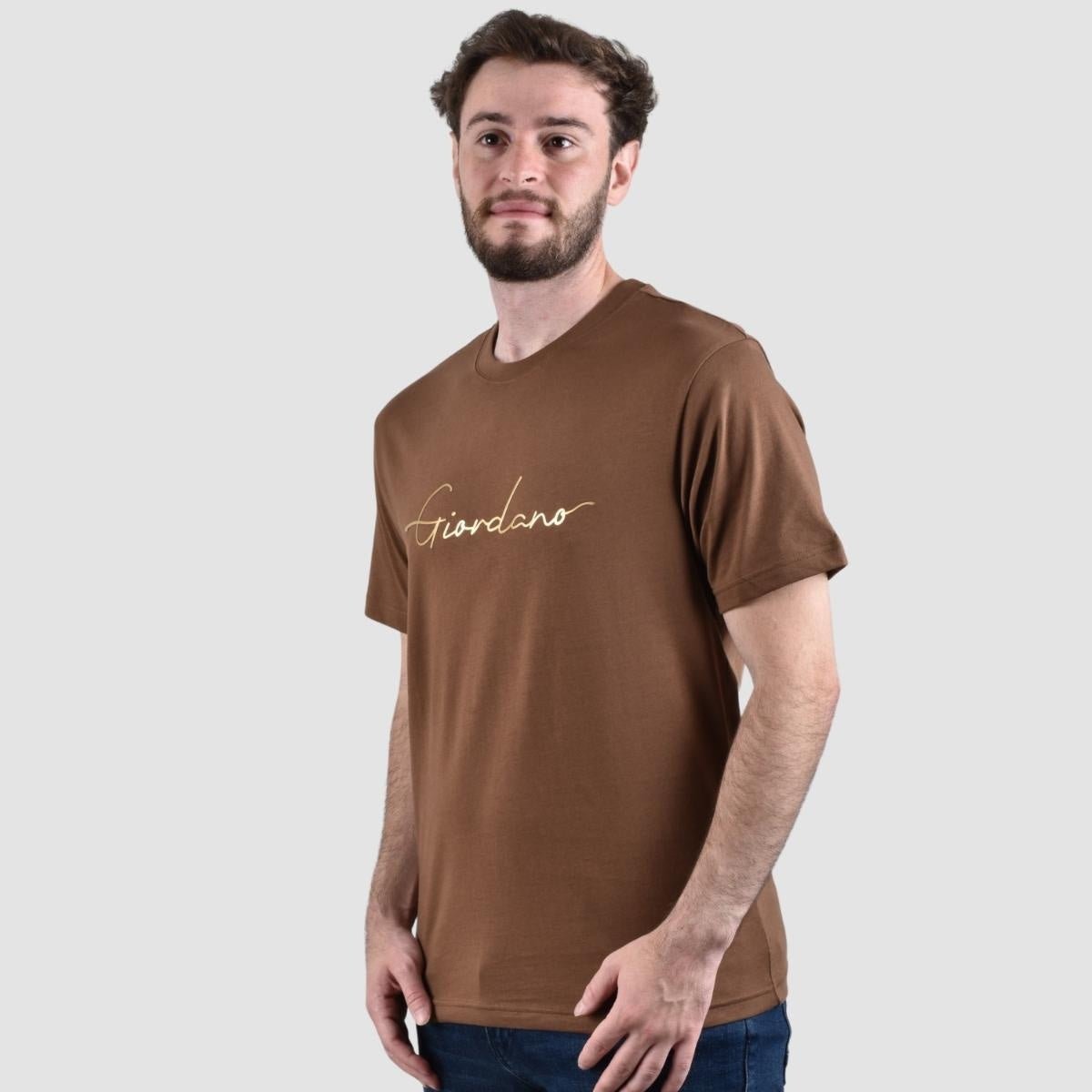 Men's Giordano Slim Fit Tee: Signature Print, 100% Cotton Jersey - Giordano