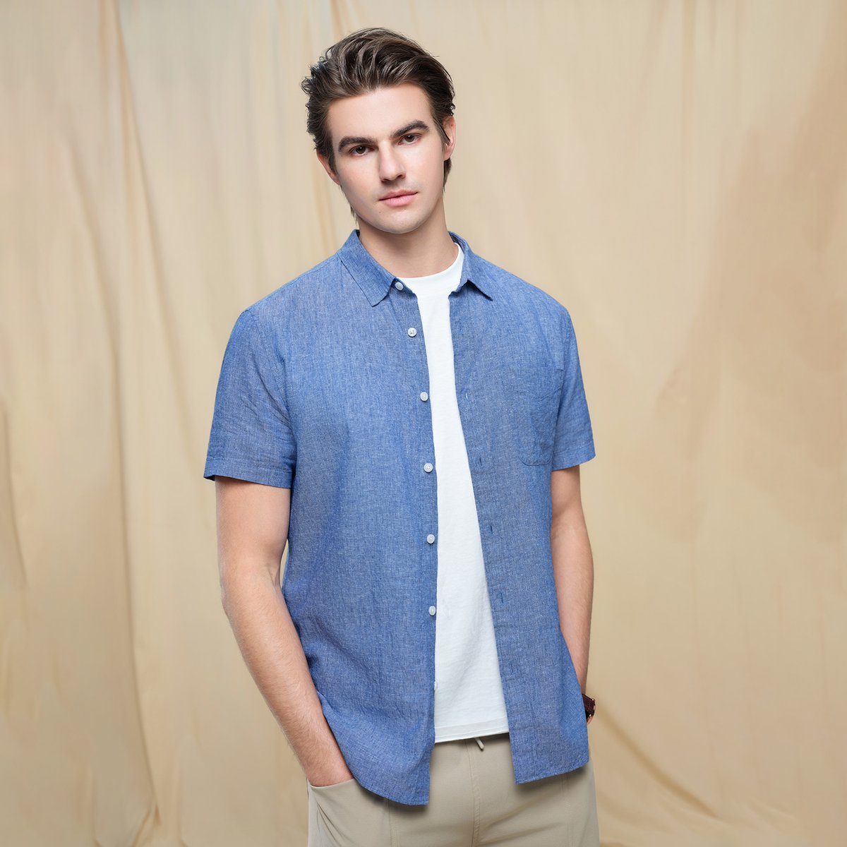 Men's Half Sleeve Linen Shirt - Giordano Online