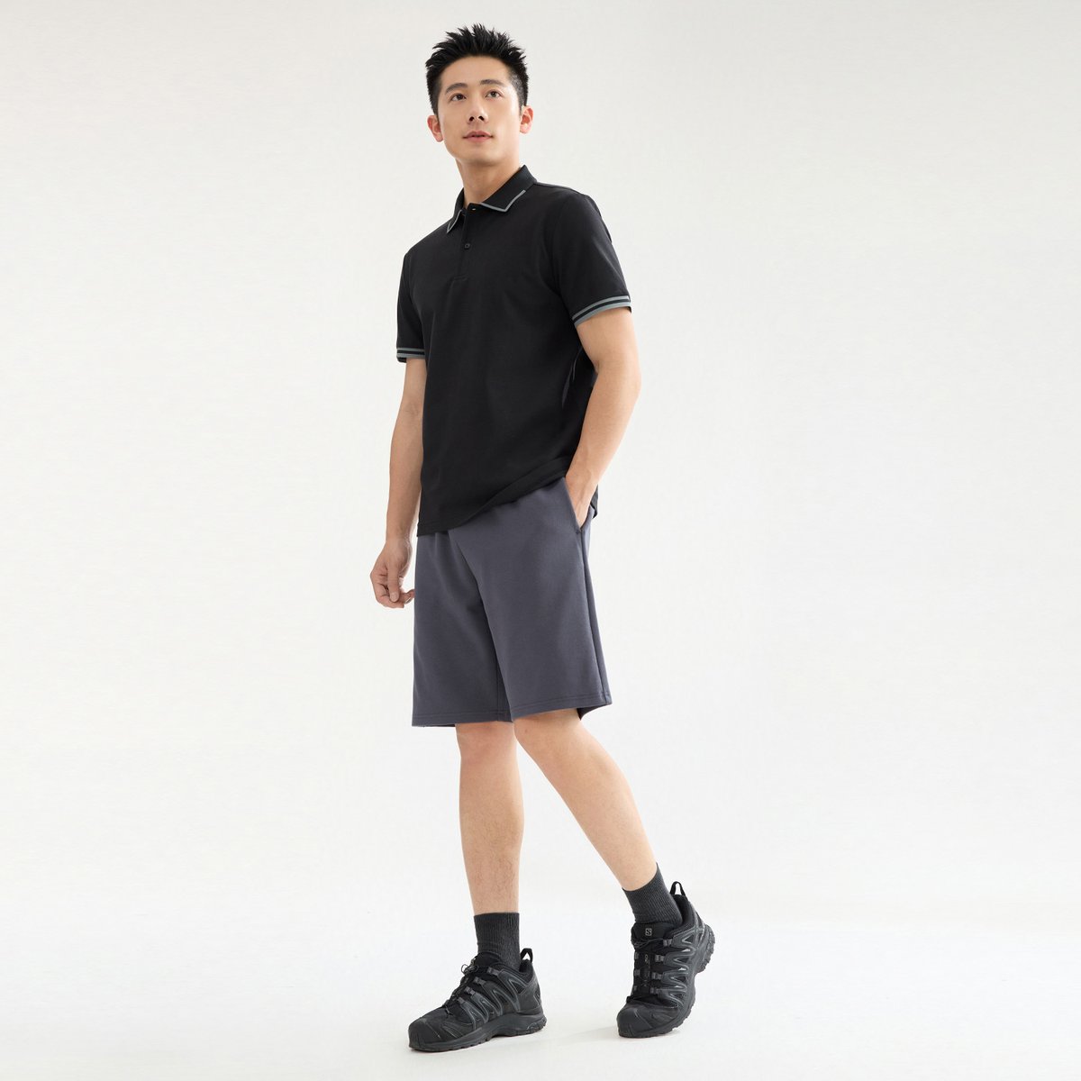 Men’s Interlock Mid‑Rise Regular Fit Elastic Waist Shorts - Giordano Online