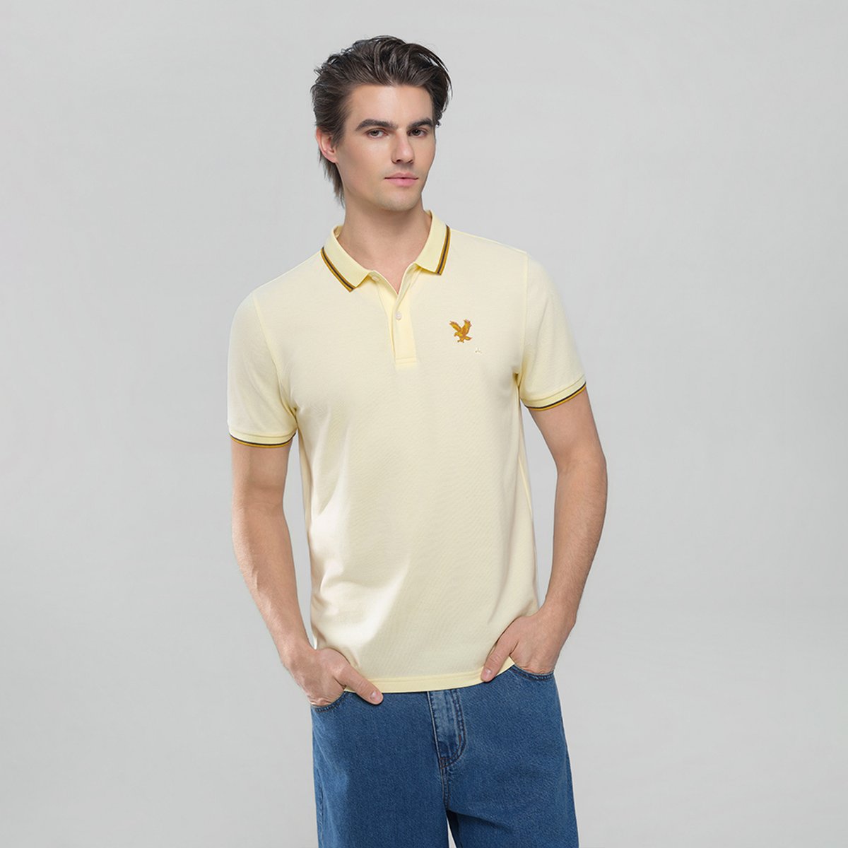 Men's Knit Collar Short Sleeve Slim Fit Embroidered Polo - Giordano Online
