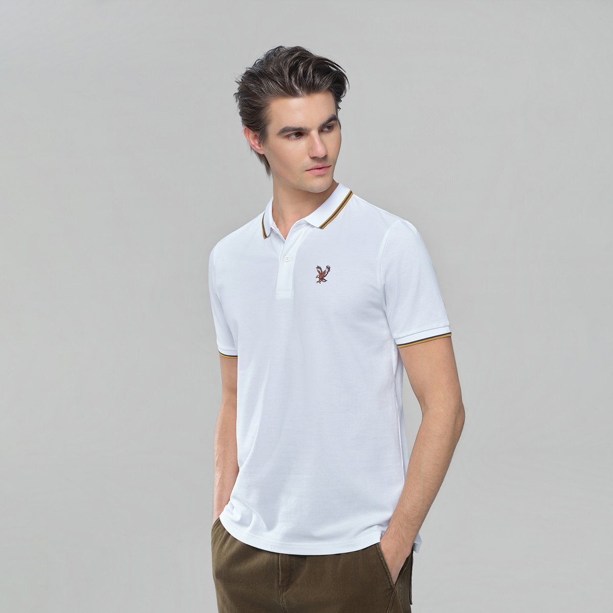 Men's Knit Collar Short Sleeve Slim Fit Embroidered Polo - Giordano Online