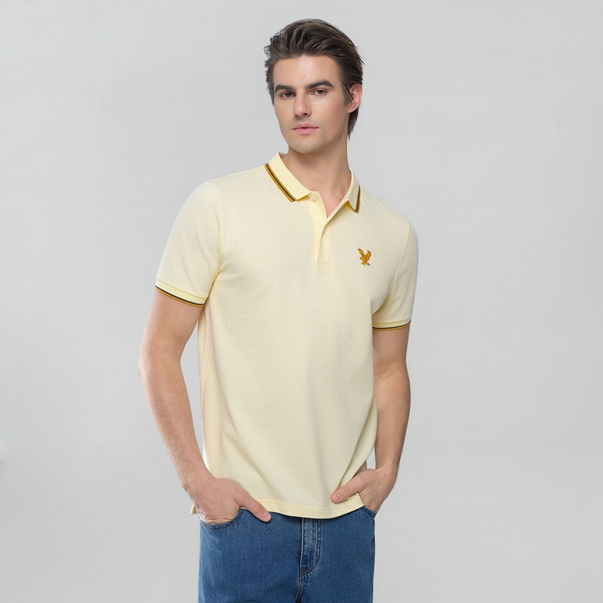 Men's Knit Collar Short Sleeve Slim Fit Embroidered Polo - Giordano Online