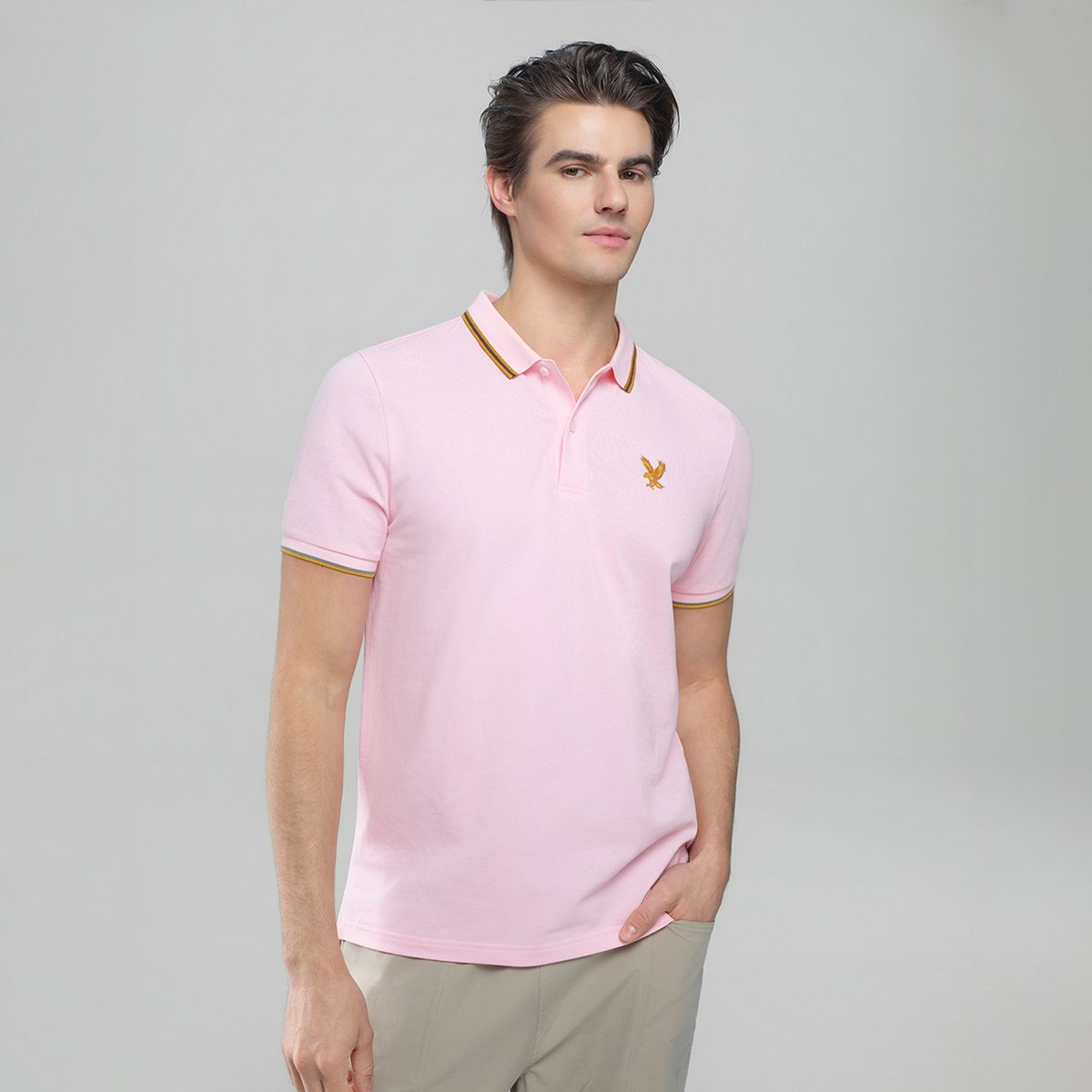 Men's Knit Collar Short Sleeve Slim Fit Embroidered Polo - Giordano Online